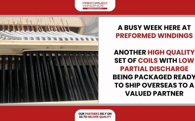 A busy week for Preformed Windings, with high-voltage diamond coils packaged ready to ship to an international customer