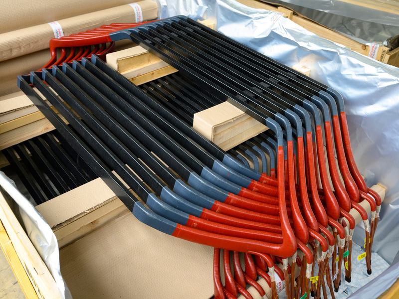 High-voltage diamond coils packed in heavy-duty shipping crates