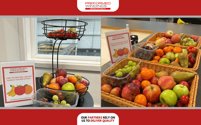 Preformed Windings provide fruit to employees as part of National Nutrition Month